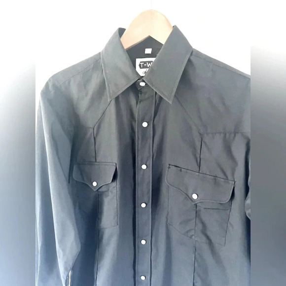 T-W Westerns Vintage Black Pearl Snap‎ Cowboy Western Button-Up Shirt Sz 15.5-34 - Picture 2 of 7
